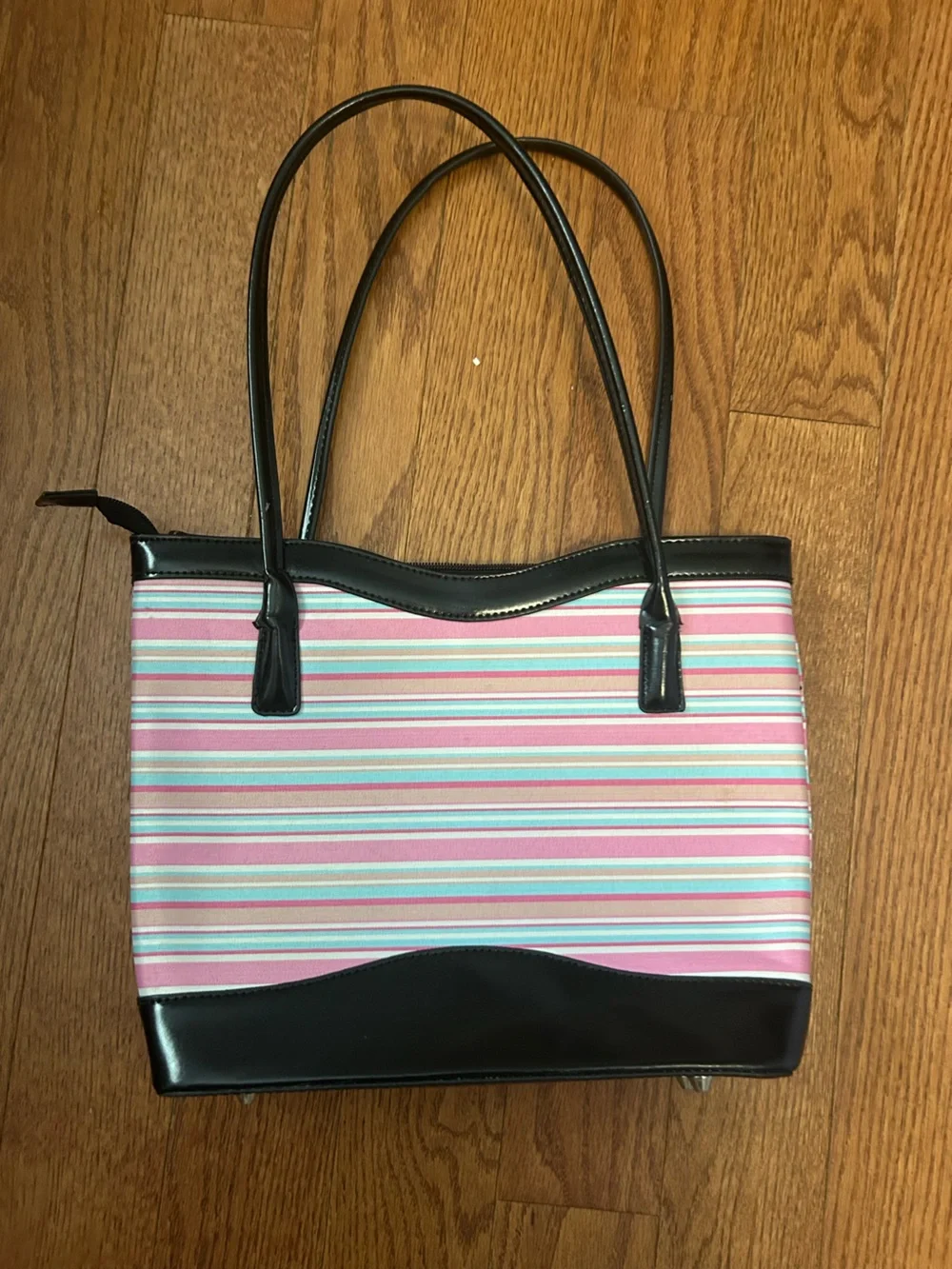 kate spade Pink Multi-Stripe Tote with Black Trim